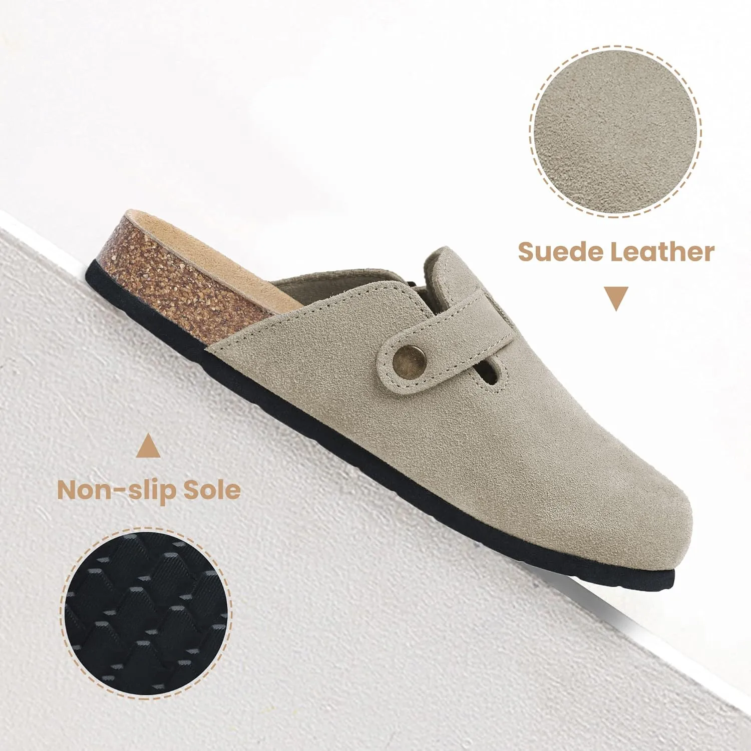 Xiakolaka Women's Suede Clogs Adjustable Buckle Slip on Footbed Home Clog Slippers