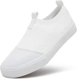 XRH Women's White Slip On Sneakers,Non Slip Women Fashion Work Shoes,Low top Casual Shoes