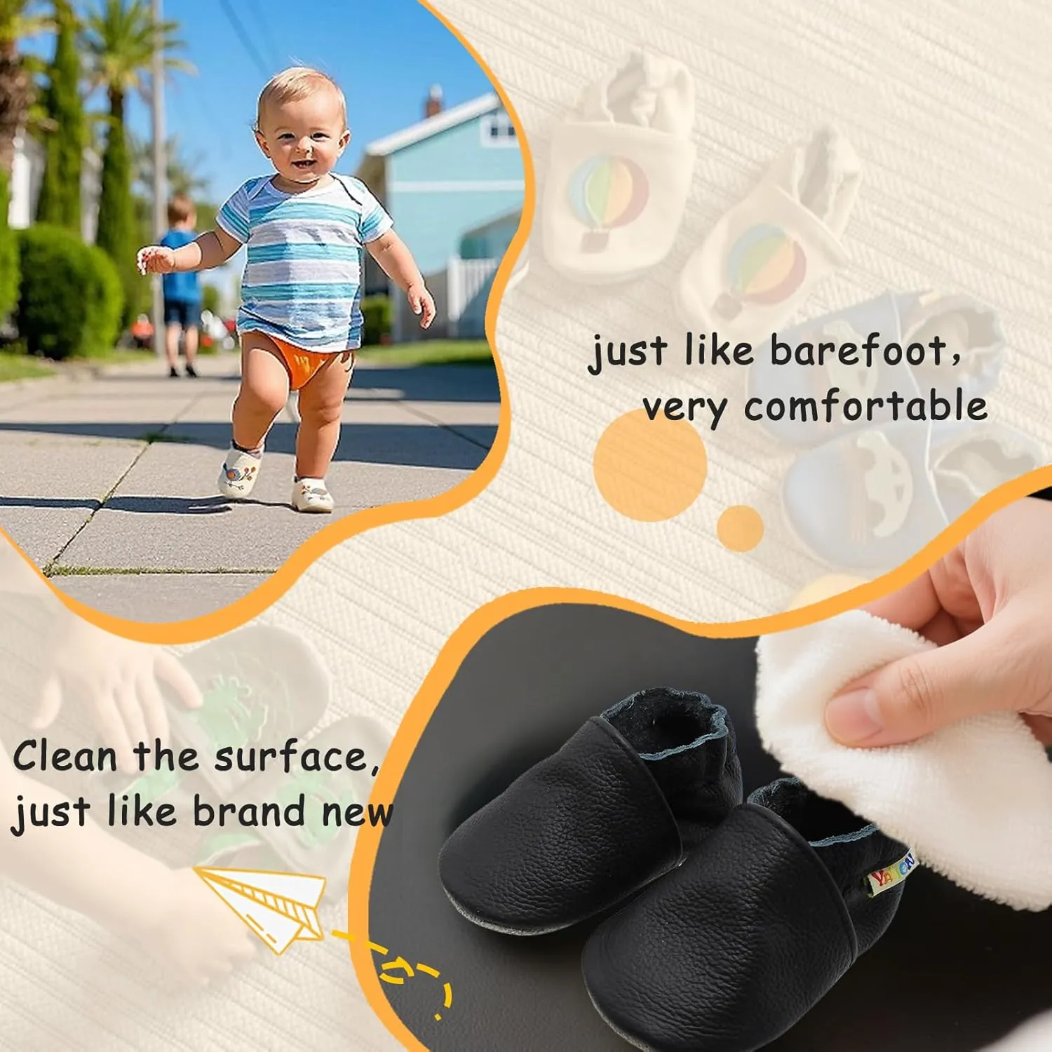 YALION Soft Leather Baby Shoes Moccasins Slip-on Boys Girls Slippers with Elastic Ankle, Anti-Slip First Walking Crib Shoes for Infant Toddlers
