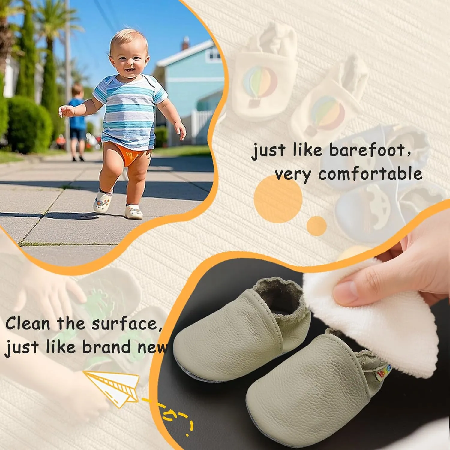 YALION Soft Leather Baby Shoes Moccasins Slip-on Boys Girls Slippers with Elastic Ankle, Anti-Slip First Walking Crib Shoes for Infant Toddlers