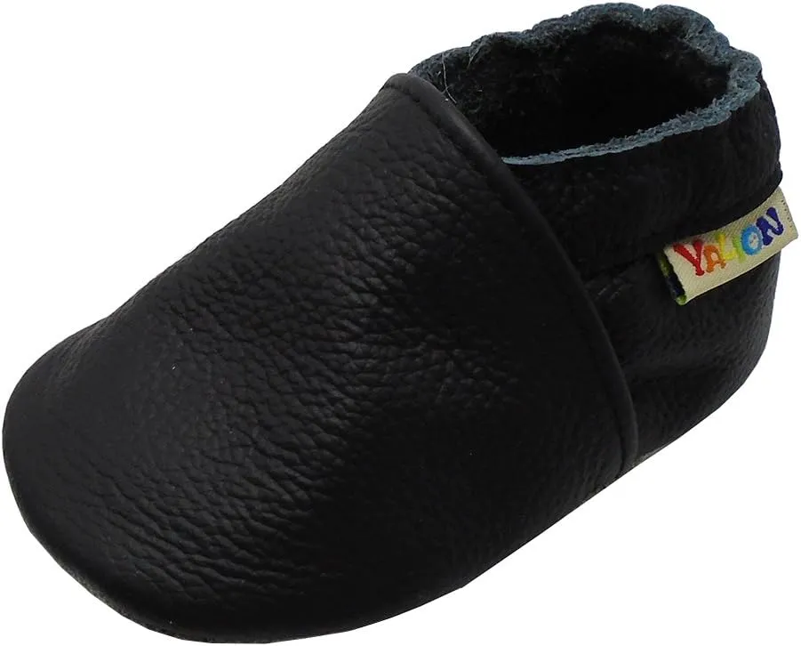 YALION Soft Leather Baby Shoes Moccasins Slip-on Boys Girls Slippers with Elastic Ankle, Anti-Slip First Walking Crib Shoes for Infant Toddlers
