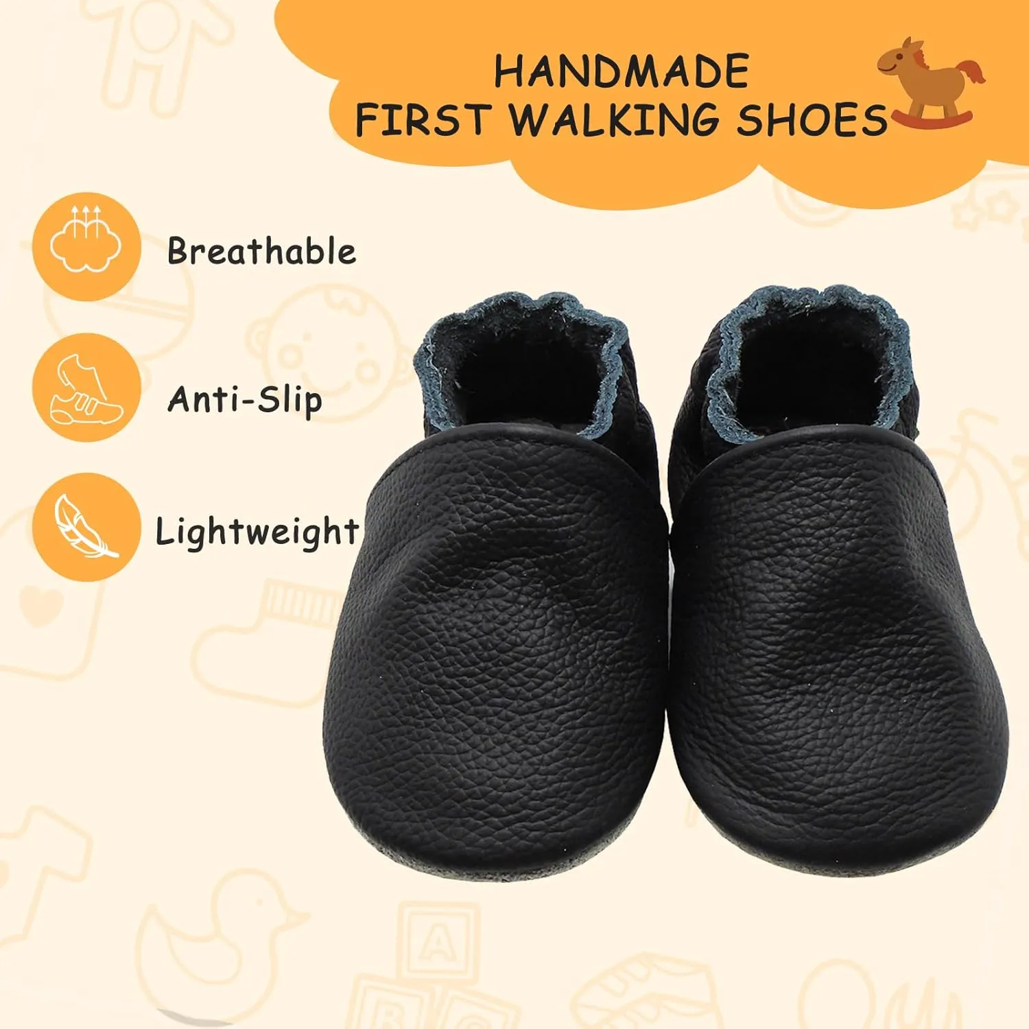 YALION Soft Leather Baby Shoes Moccasins Slip-on Boys Girls Slippers with Elastic Ankle, Anti-Slip First Walking Crib Shoes for Infant Toddlers