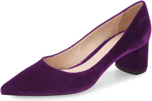 YDN Women Chunky Low Heel Pumps Pointy Toe Suede Slip On Classic Casual Block Shoes