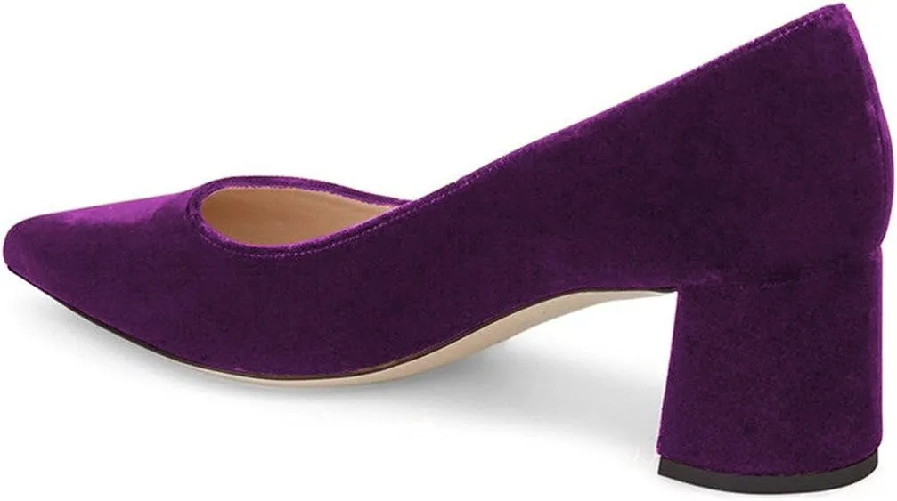 YDN Women Chunky Low Heel Pumps Pointy Toe Suede Slip On Classic Casual Block Shoes