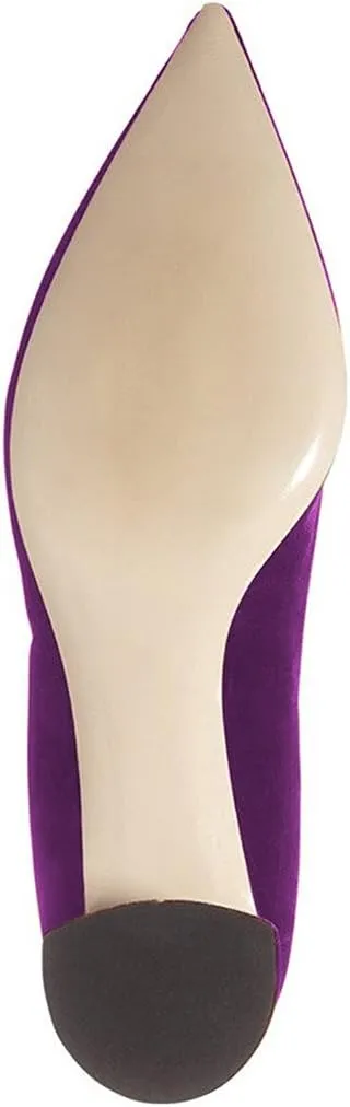YDN Women Chunky Low Heel Pumps Pointy Toe Suede Slip On Classic Casual Block Shoes