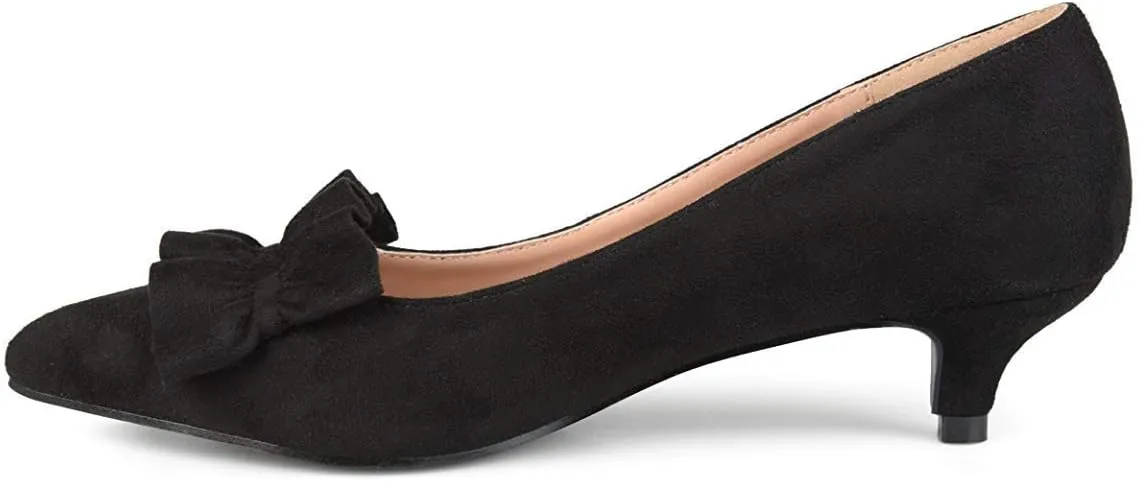 YDN Women Gorgeous Ruffled Kitten Heel Pumps Slip On Suede Pointed Toe Basic Office Court Shoes