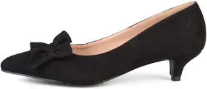 YDN Women Gorgeous Ruffled Kitten Heel Pumps Slip On Suede Pointed Toe Basic Office Court Shoes