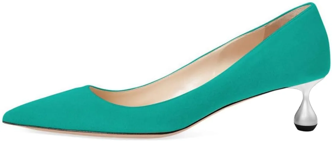 YDN Women's Classic Pointy Closed Toe Low Heel Pumps Slip On Metal Heels Versatile Working Daily Shoes Size 4-16 US