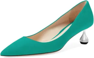 YDN Women's Classic Pointy Closed Toe Low Heel Pumps Slip On Metal Heels Versatile Working Daily Shoes Size 4-16 US