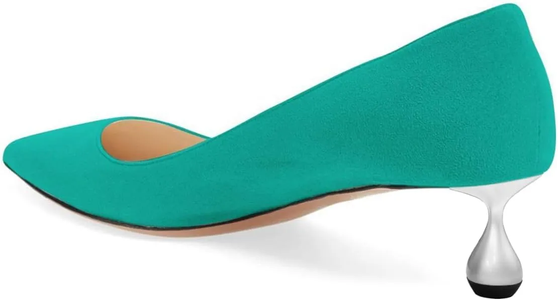 YDN Women's Classic Pointy Closed Toe Low Heel Pumps Slip On Metal Heels Versatile Working Daily Shoes Size 4-16 US