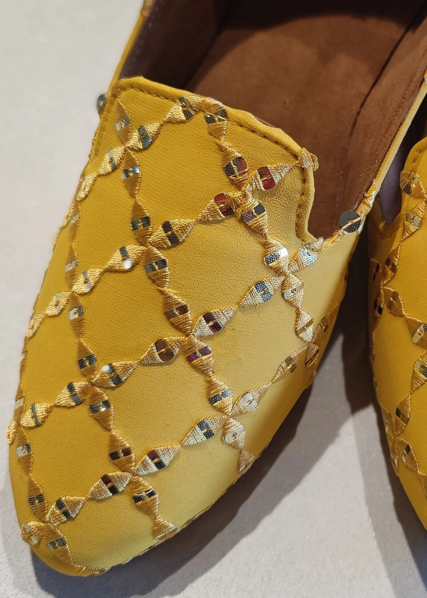 Yellow Haldi Mirror Loafer Shoes