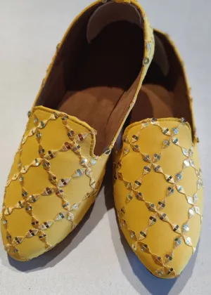 Yellow Haldi Mirror Loafer Shoes