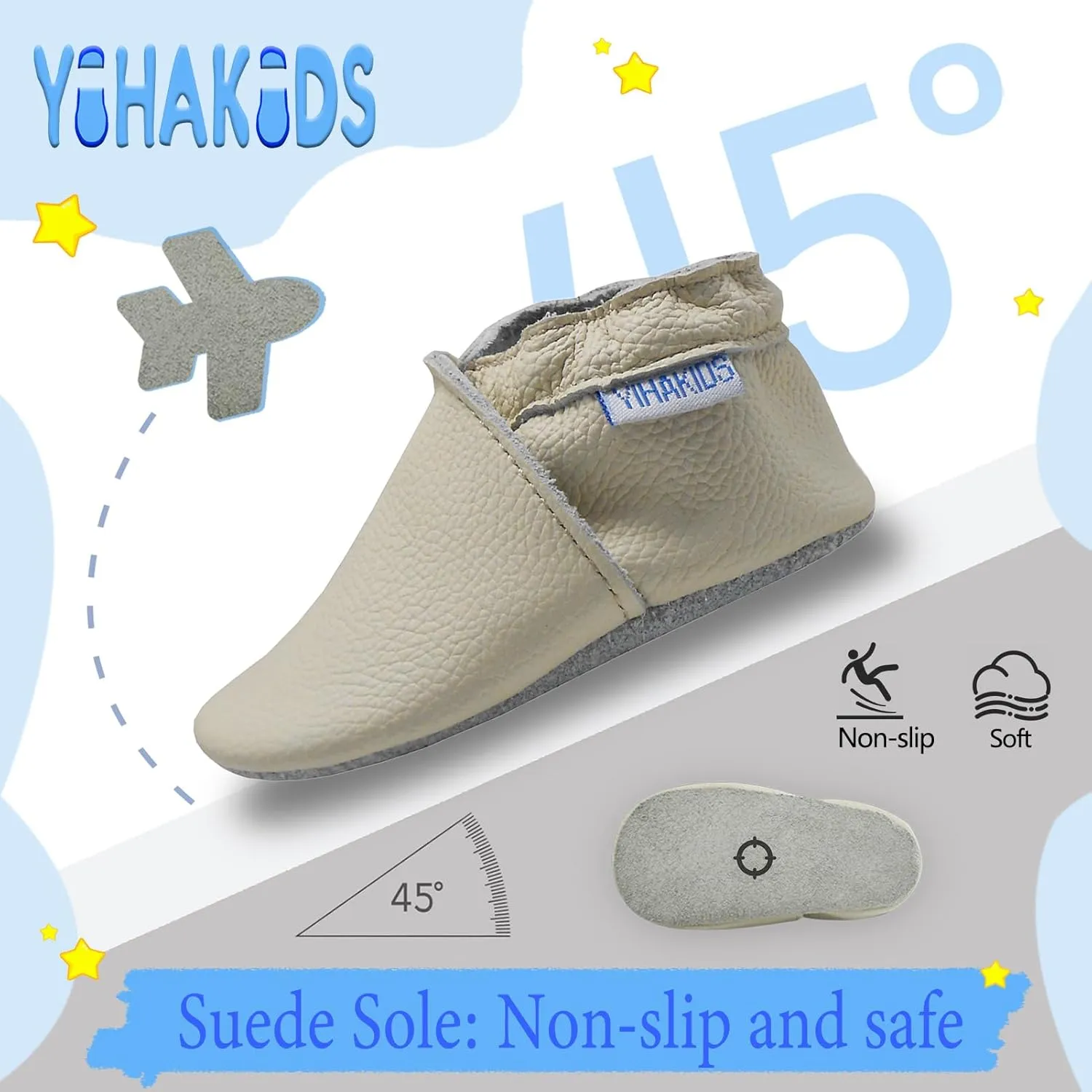 YIHAKIDS Baby Leather Shoes Soft Sole First Walking Moccasins Infants Toddler Boys Girls Crawling Slippers Slip-on Shoes Solid Color Shoes