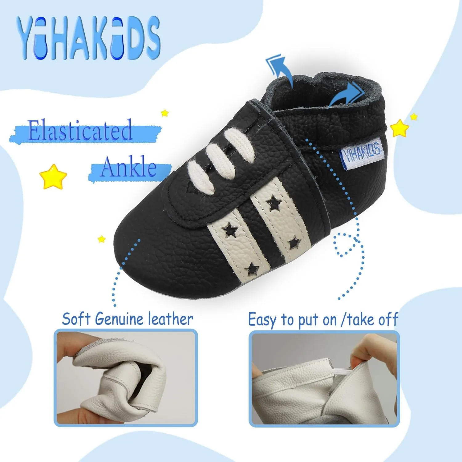 YIHAKIDS Baby Leather Shoes Soft Sole First Walking Moccasins Infants Toddler Boys Girls Crawling Slippers Slip-on Shoes with Elastic Ankle