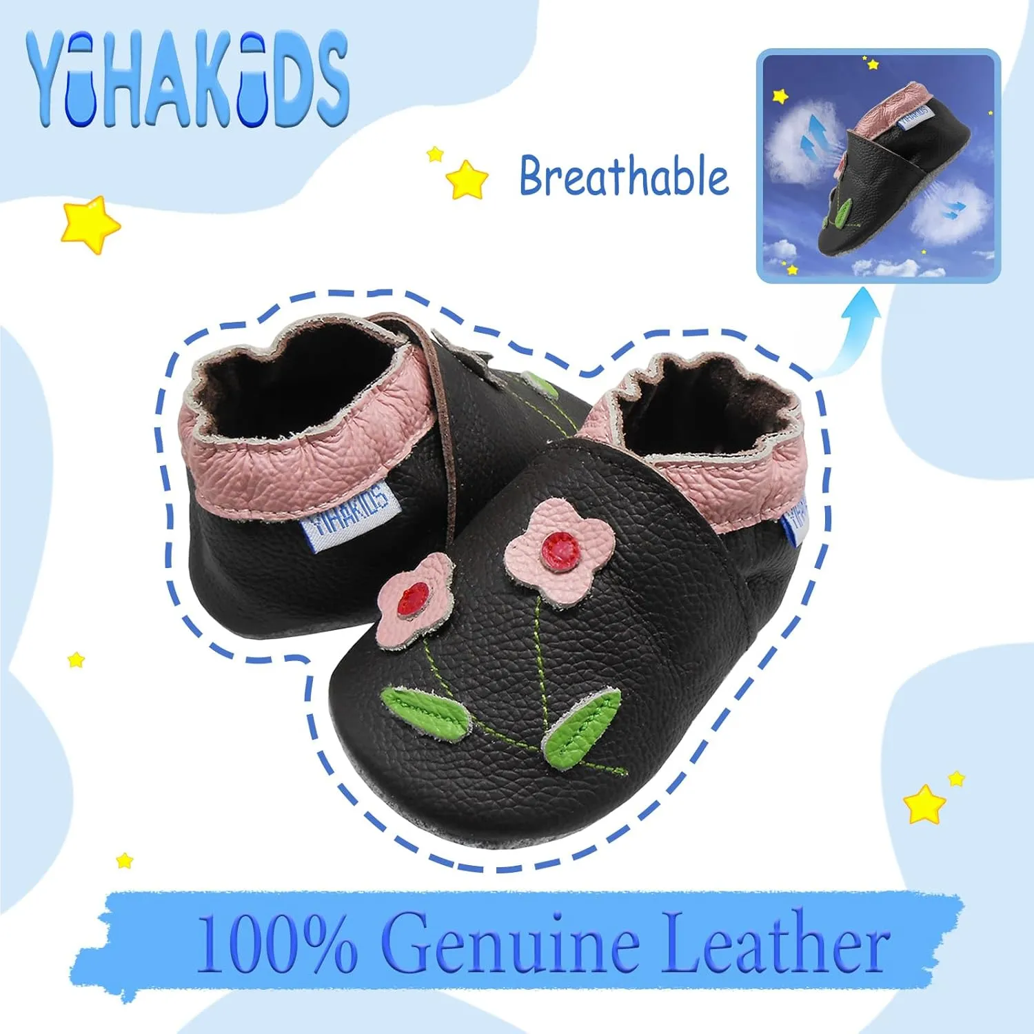 YIHAKIDS Baby Leather Shoes Soft Sole First Walking Moccasins Infants Toddler Boys Girls Crawling Slippers Slip-on Shoes with Elastic Ankle