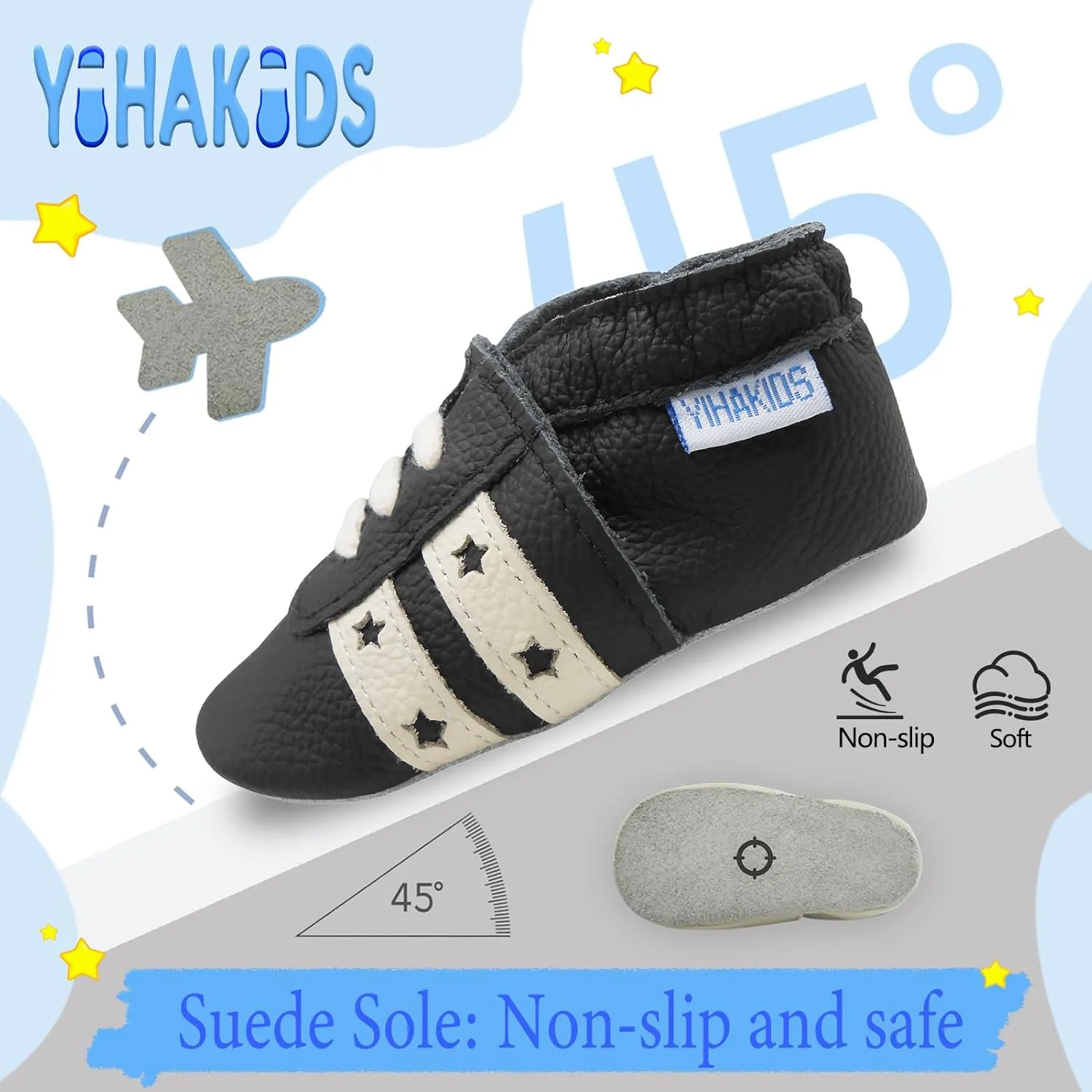 YIHAKIDS Baby Leather Shoes Soft Sole First Walking Moccasins Infants Toddler Boys Girls Crawling Slippers Slip-on Shoes with Elastic Ankle