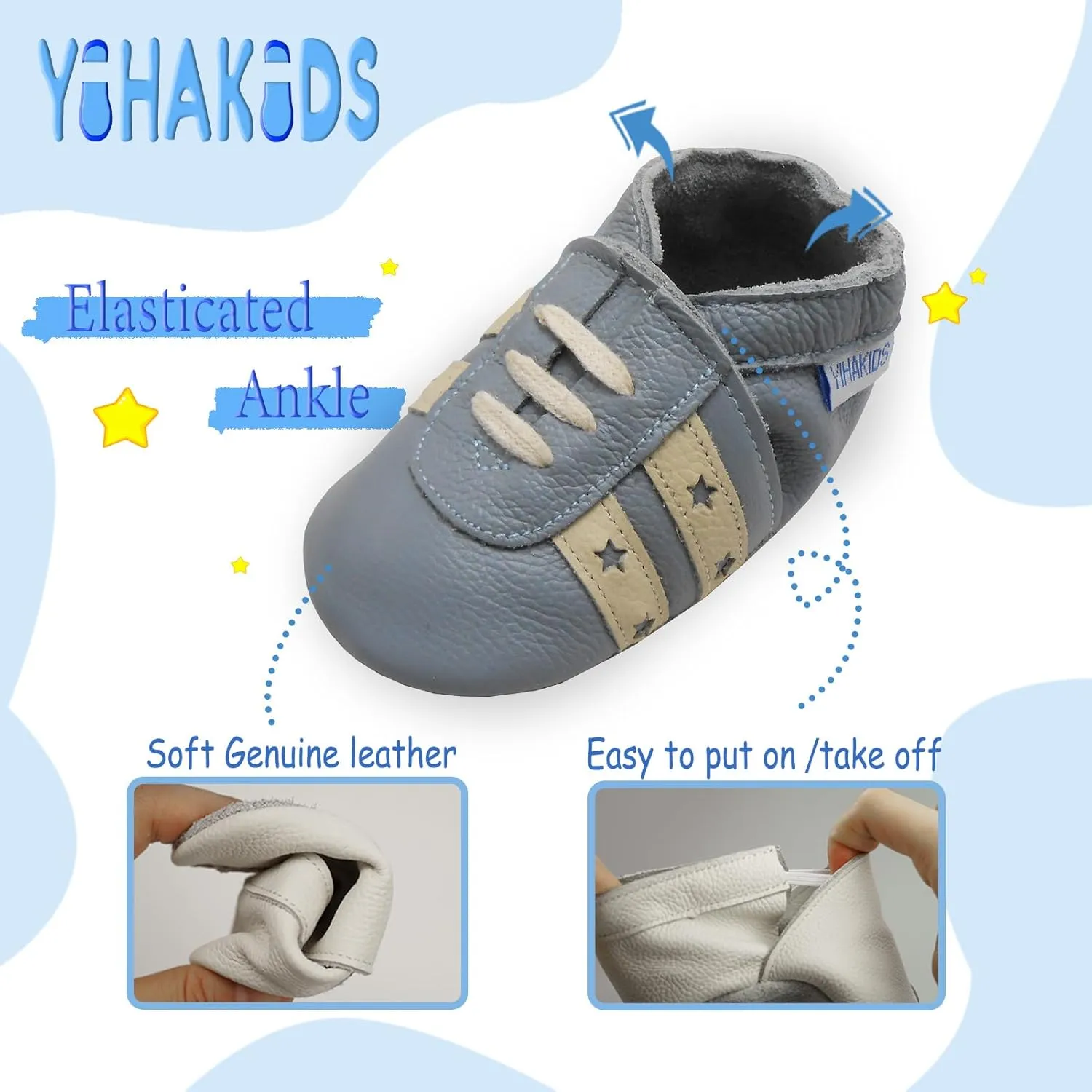 YIHAKIDS Baby Leather Shoes Soft Sole First Walking Moccasins Infants Toddler Boys Girls Crawling Slippers Slip-on Shoes with Elastic Ankle