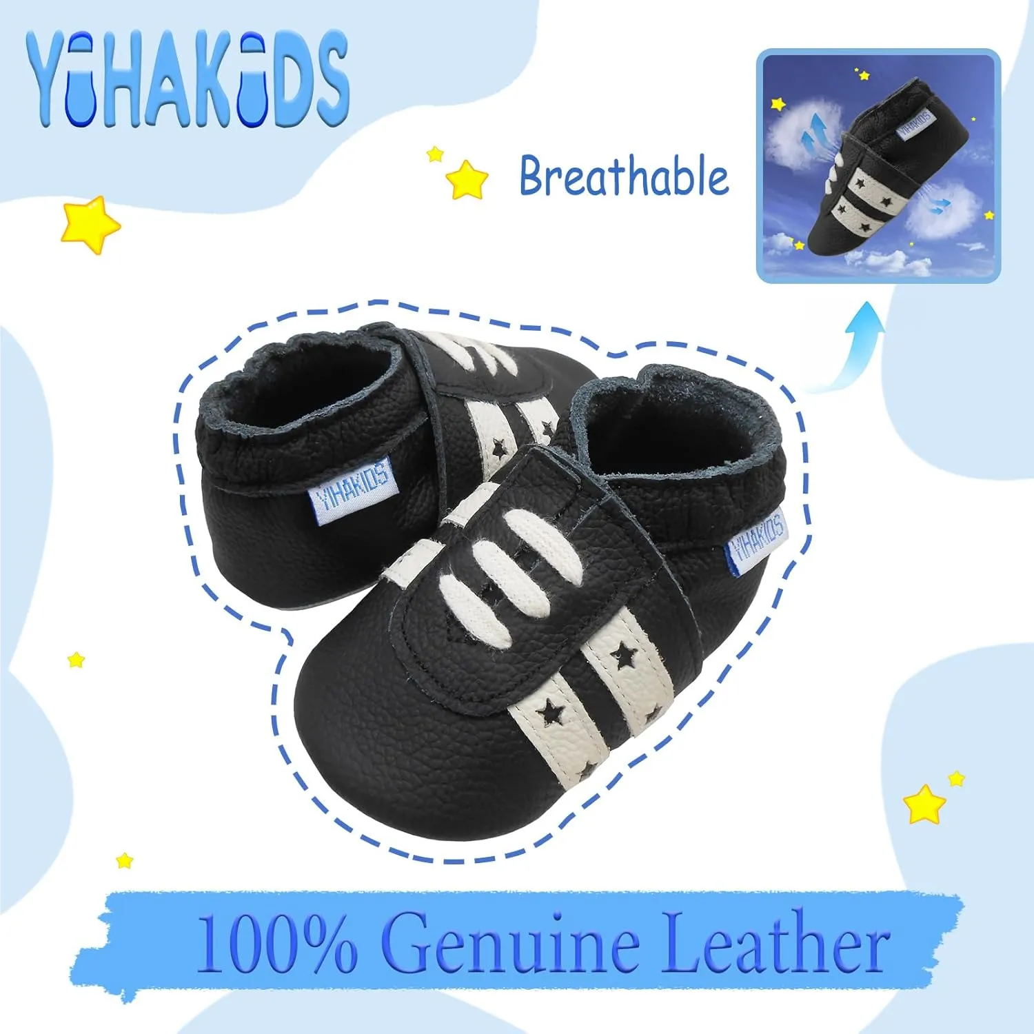 YIHAKIDS Baby Leather Shoes Soft Sole First Walking Moccasins Infants Toddler Boys Girls Crawling Slippers Slip-on Shoes with Elastic Ankle