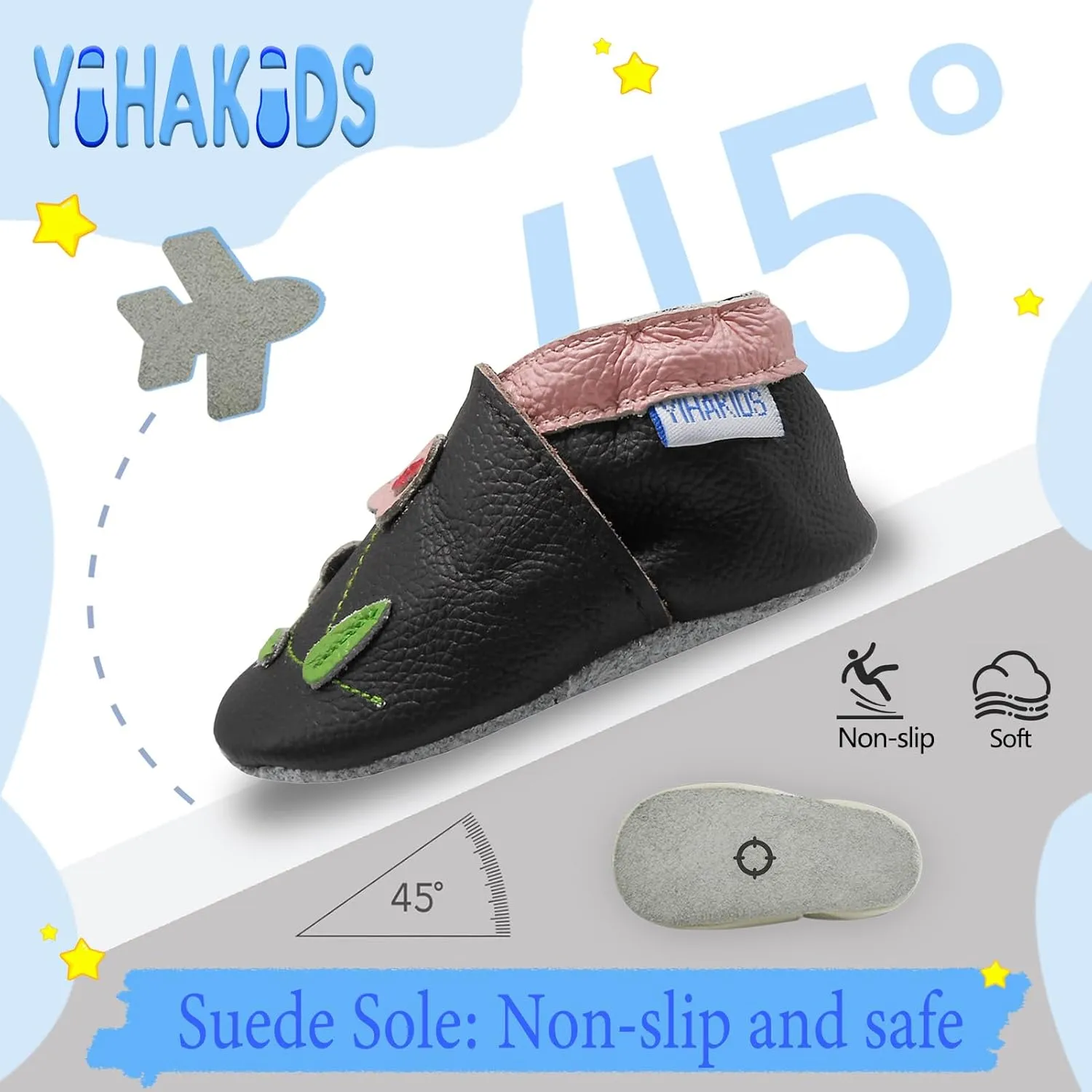 YIHAKIDS Baby Leather Shoes Soft Sole First Walking Moccasins Infants Toddler Boys Girls Crawling Slippers Slip-on Shoes with Elastic Ankle