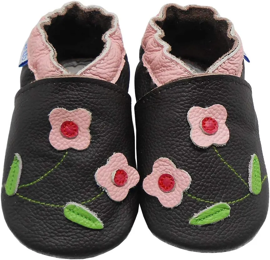 YIHAKIDS Baby Leather Shoes Soft Sole First Walking Moccasins Infants Toddler Boys Girls Crawling Slippers Slip-on Shoes with Elastic Ankle