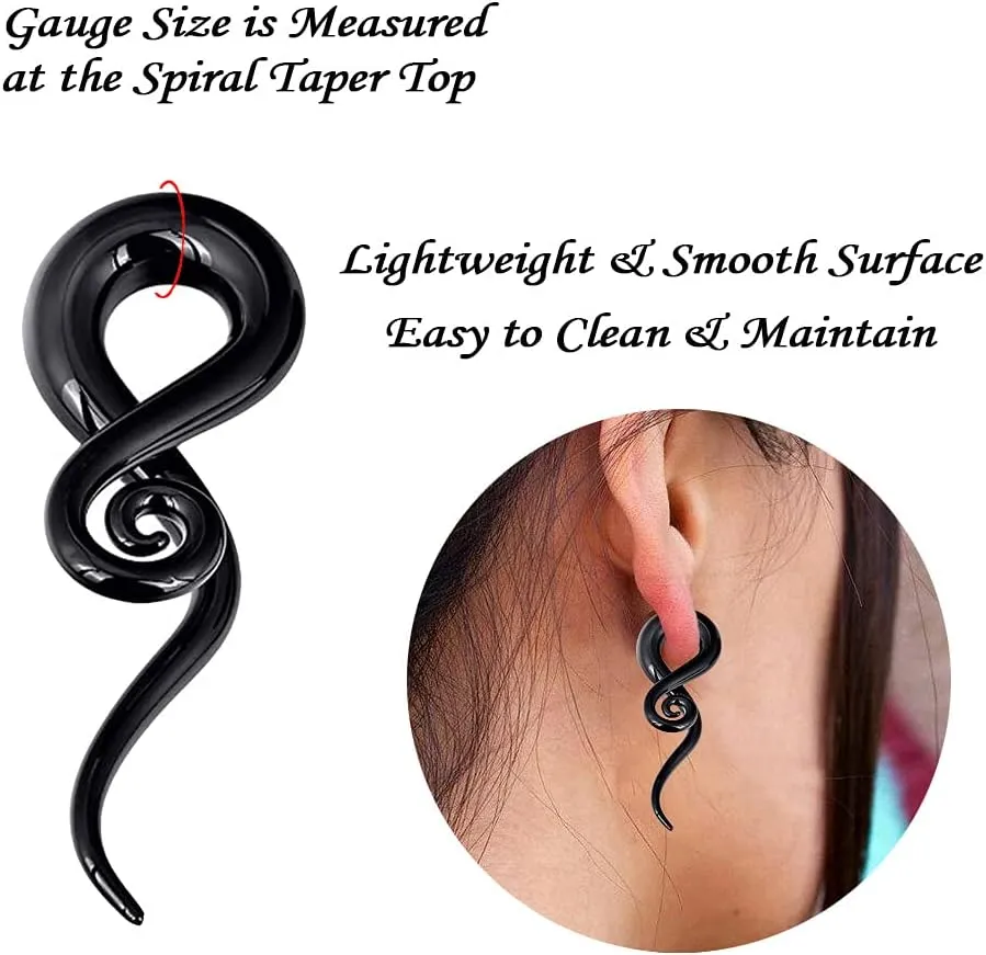 YOFANST 2pcs Glass Ear Tapers Plugs 4G-14mm Multi-Colors Twist Handmade Spiral Gauges Piercing Jewelry