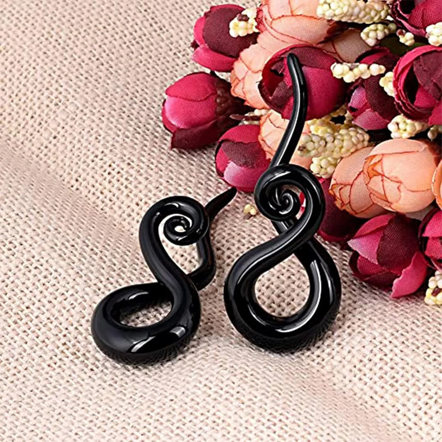 YOFANST 2pcs Glass Ear Tapers Plugs 4G-14mm Multi-Colors Twist Handmade Spiral Gauges Piercing Jewelry