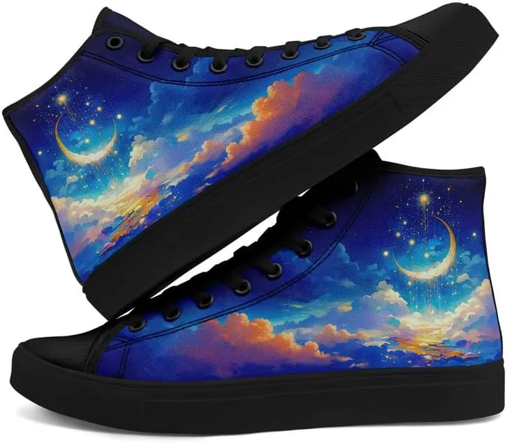Yoga Printed High-Top Canvas Shoes for Women Unisex Fashion Lace Up Sneakers Casual Walking Tennis Trainer for Girls