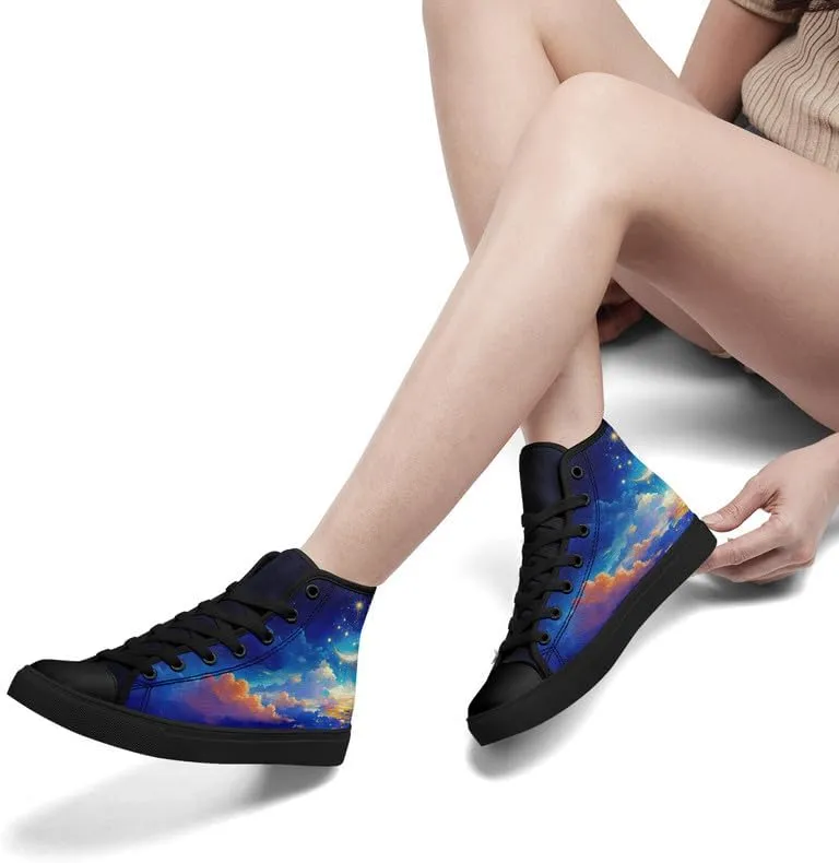 Yoga Printed High-Top Canvas Shoes for Women Unisex Fashion Lace Up Sneakers Casual Walking Tennis Trainer for Girls
