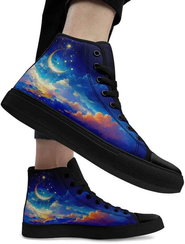 Yoga Printed High-Top Canvas Shoes for Women Unisex Fashion Lace Up Sneakers Casual Walking Tennis Trainer for Girls