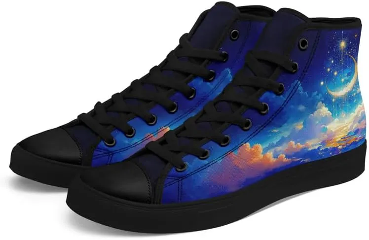 Yoga Printed High-Top Canvas Shoes for Women Unisex Fashion Lace Up Sneakers Casual Walking Tennis Trainer for Girls