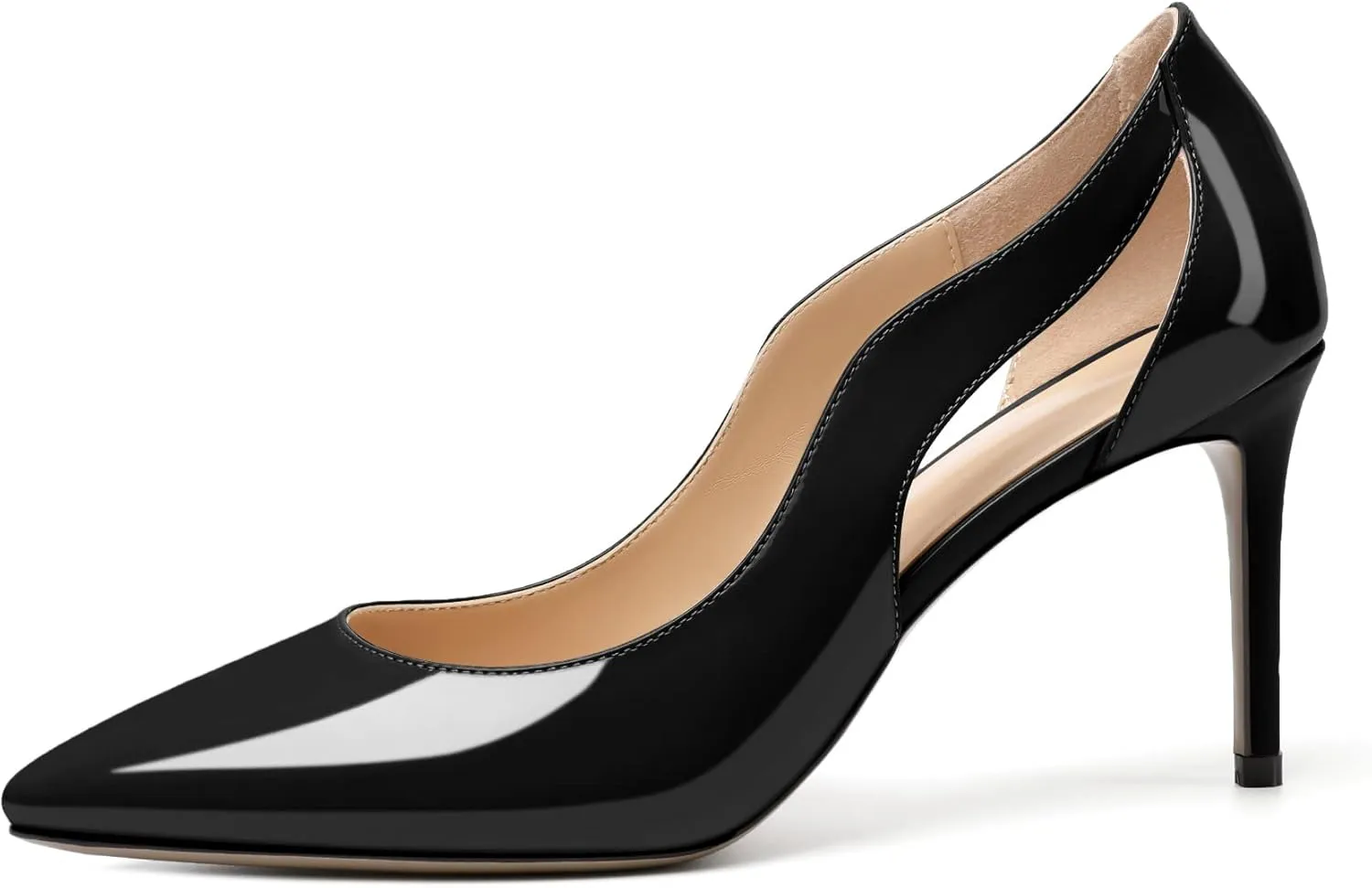 Zamikoo Women's Pointed Toe Slip On 3.5 Inch High Heel Pumps, Sexy Cut Out Stiletto Heels, High Heeled Dress Shoes for Casual Dress Office Event