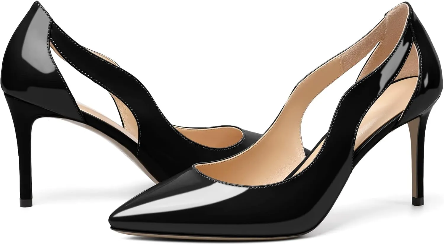 Zamikoo Women's Pointed Toe Slip On 3.5 Inch High Heel Pumps, Sexy Cut Out Stiletto Heels, High Heeled Dress Shoes for Casual Dress Office Event