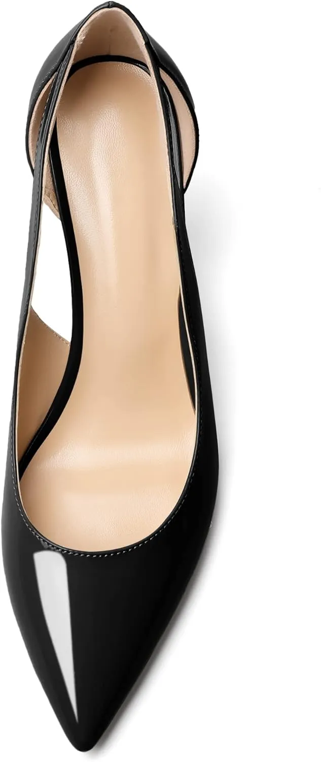Zamikoo Women's Pointed Toe Slip On 3.5 Inch High Heel Pumps, Sexy Cut Out Stiletto Heels, High Heeled Dress Shoes for Casual Dress Office Event