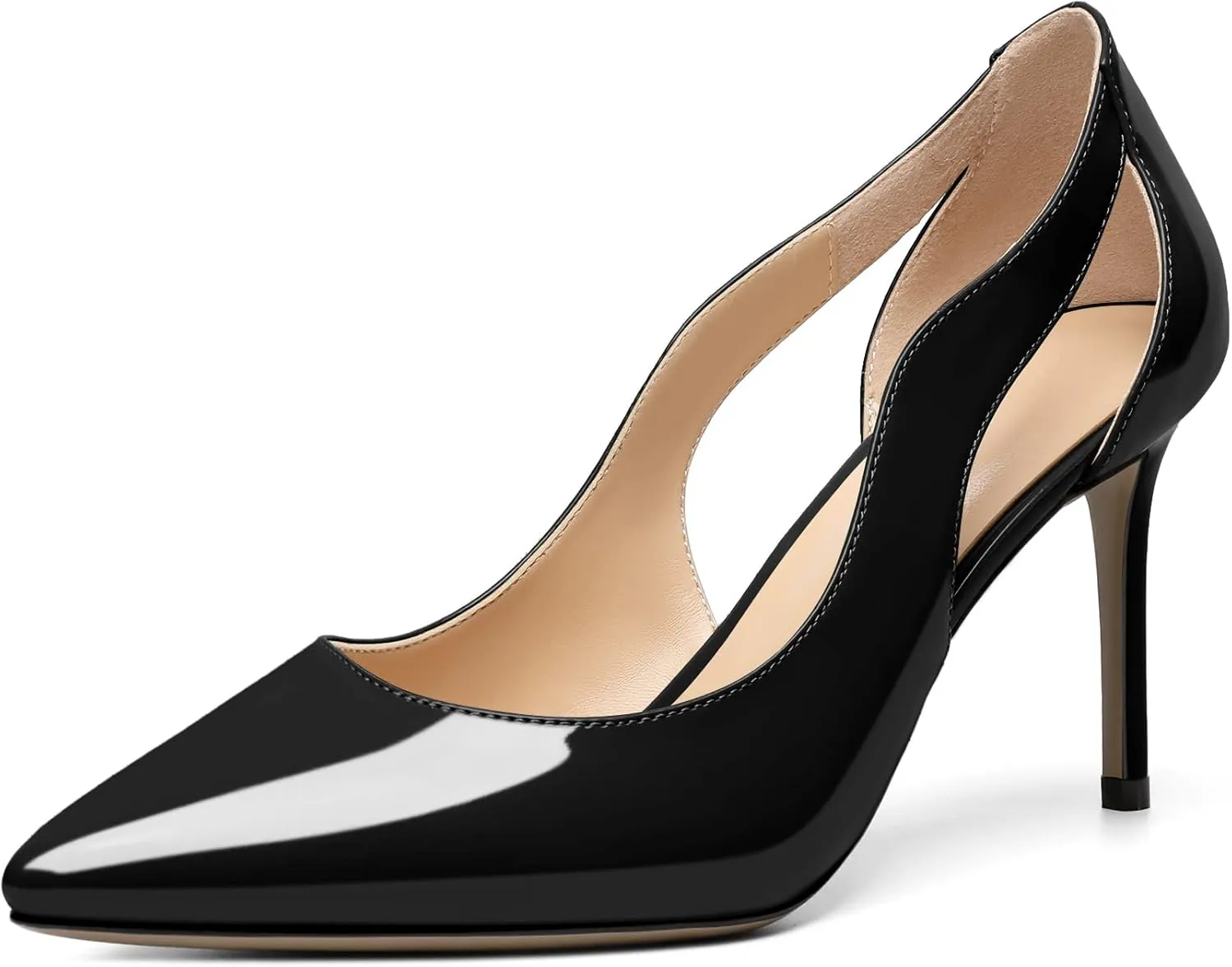 Zamikoo Women's Pointed Toe Slip On 3.5 Inch High Heel Pumps, Sexy Cut Out Stiletto Heels, High Heeled Dress Shoes for Casual Dress Office Event