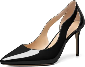 Zamikoo Women's Pointed Toe Slip On 3.5 Inch High Heel Pumps, Sexy Cut Out Stiletto Heels, High Heeled Dress Shoes for Casual Dress Office Event