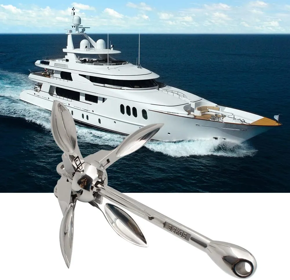 Zcargel Folding Boat Anchor, 1.5Kg Marine Grapnel Folding Anchor Stainless Steel 4 Prong Grapple Kayak Anchor for Canoe Fishing Boat 0.7Kg/1.5Kg/2.5Kg/3.2 Kg