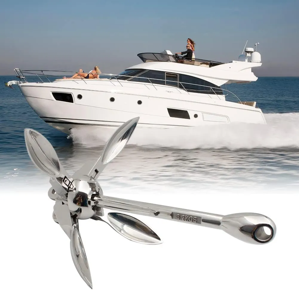 Zcargel Folding Boat Anchor, 1.5Kg Marine Grapnel Folding Anchor Stainless Steel 4 Prong Grapple Kayak Anchor for Canoe Fishing Boat 0.7Kg/1.5Kg/2.5Kg/3.2 Kg