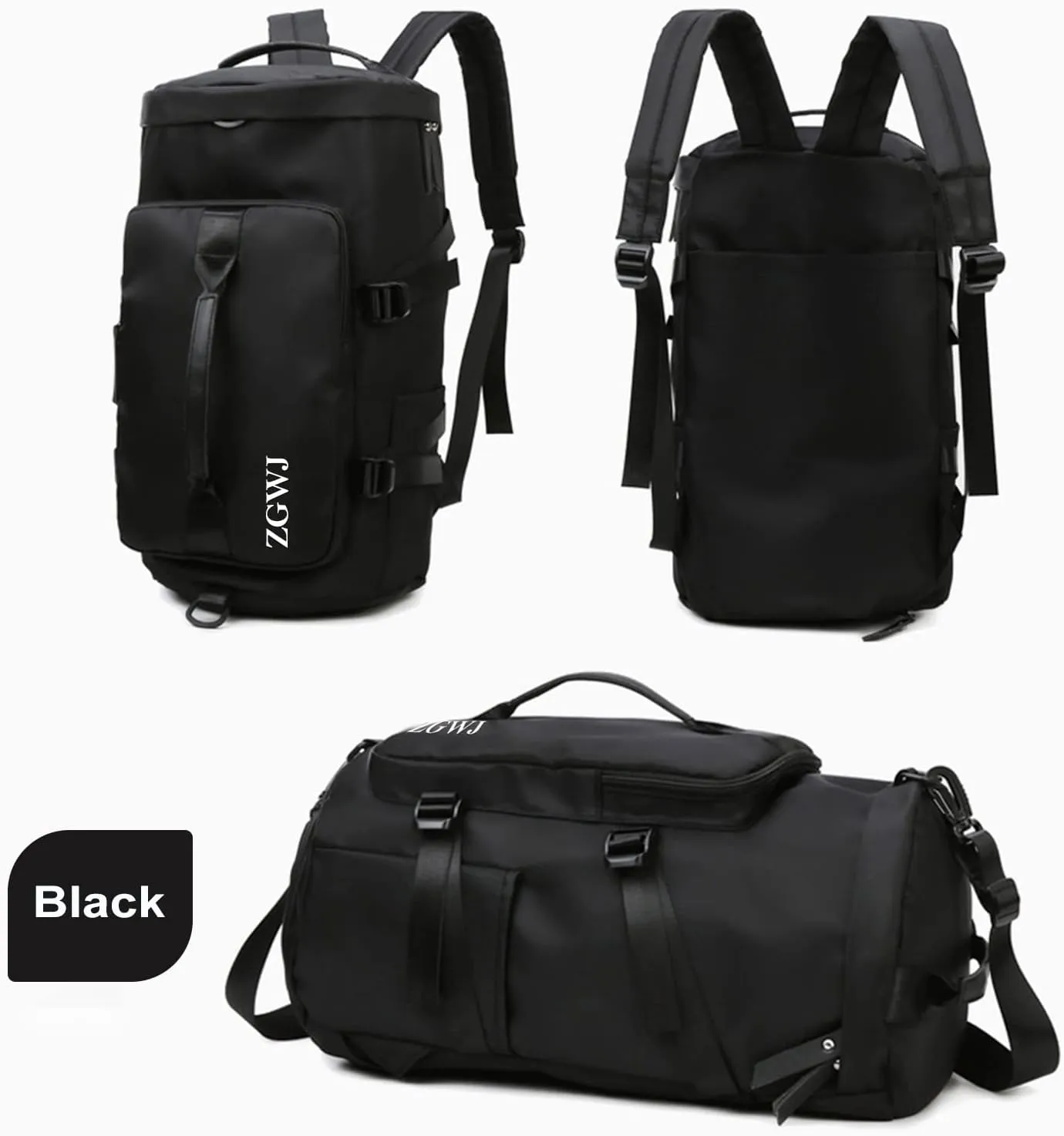 ZGWJ Sports Gym Bag with Wet Pocket & Shoes Compartment, Waterproof Shoulder Weekender Bag for Women and Men Swim Sports Travel Duffel Bag Lightweight and easy Carry on Black