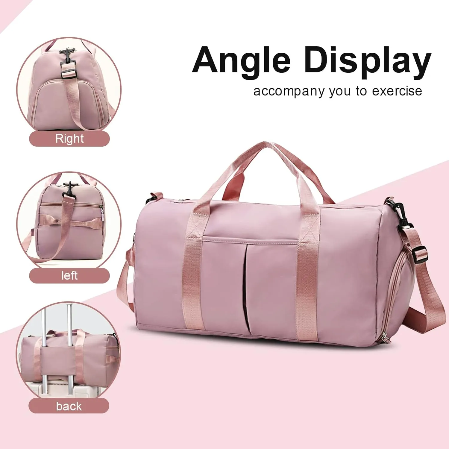 ZGWJ Sports Gym Bag with Wet Pocket & Shoes Compartment, Waterproof Shoulder Weekender Bag for Women and Men Swim Sports Travel Gym Bag Lightweight and easy Carry on Pink