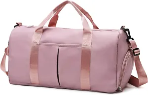 ZGWJ Sports Gym Bag with Wet Pocket & Shoes Compartment, Waterproof Shoulder Weekender Bag for Women and Men Swim Sports Travel Gym Bag Lightweight and easy Carry on Pink