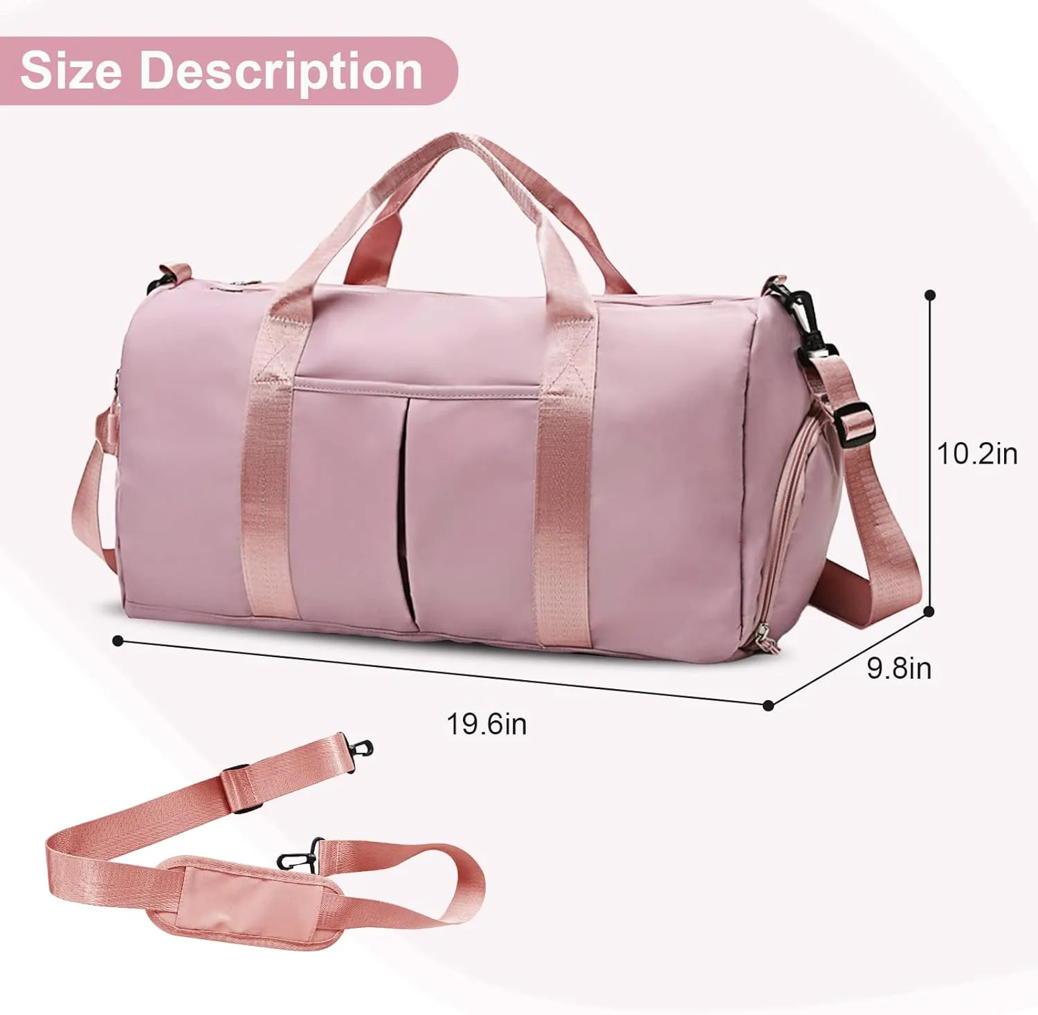 ZGWJ Sports Gym Bag with Wet Pocket & Shoes Compartment, Waterproof Shoulder Weekender Bag for Women and Men Swim Sports Travel Gym Bag Lightweight and easy Carry on Pink