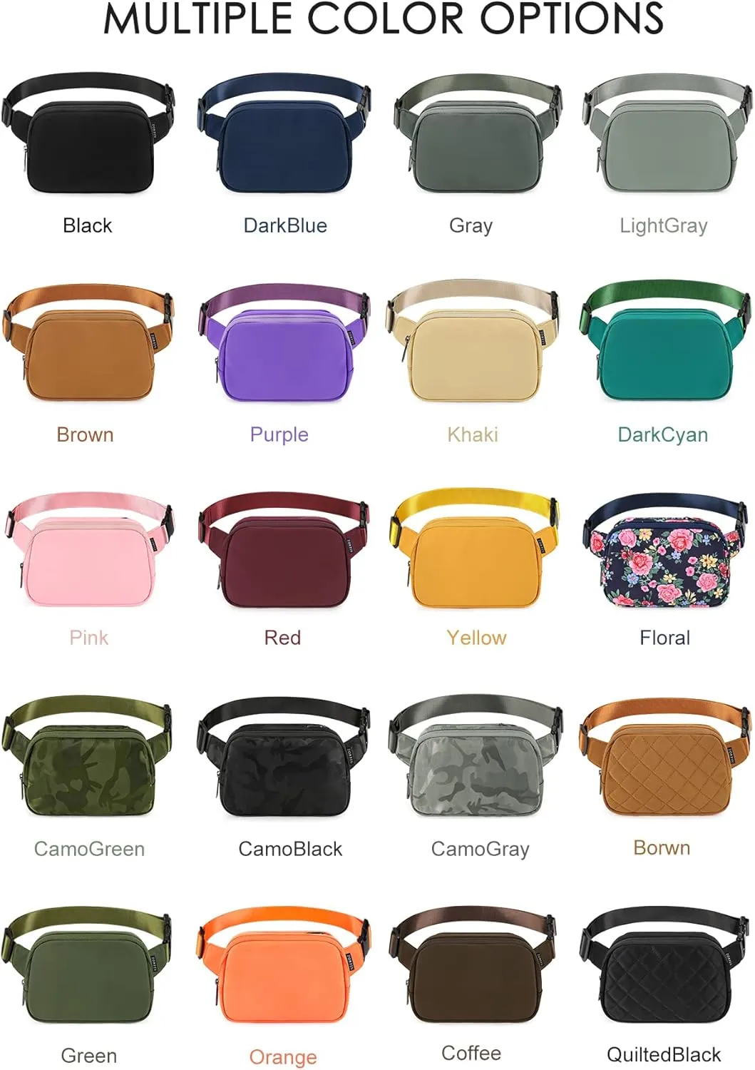 ZORFIN Belt Bag for Women Men Fashionable Crossbody Fanny Packs for Women with Adjustable Strap for Hiking Running Travel (Camo Black)