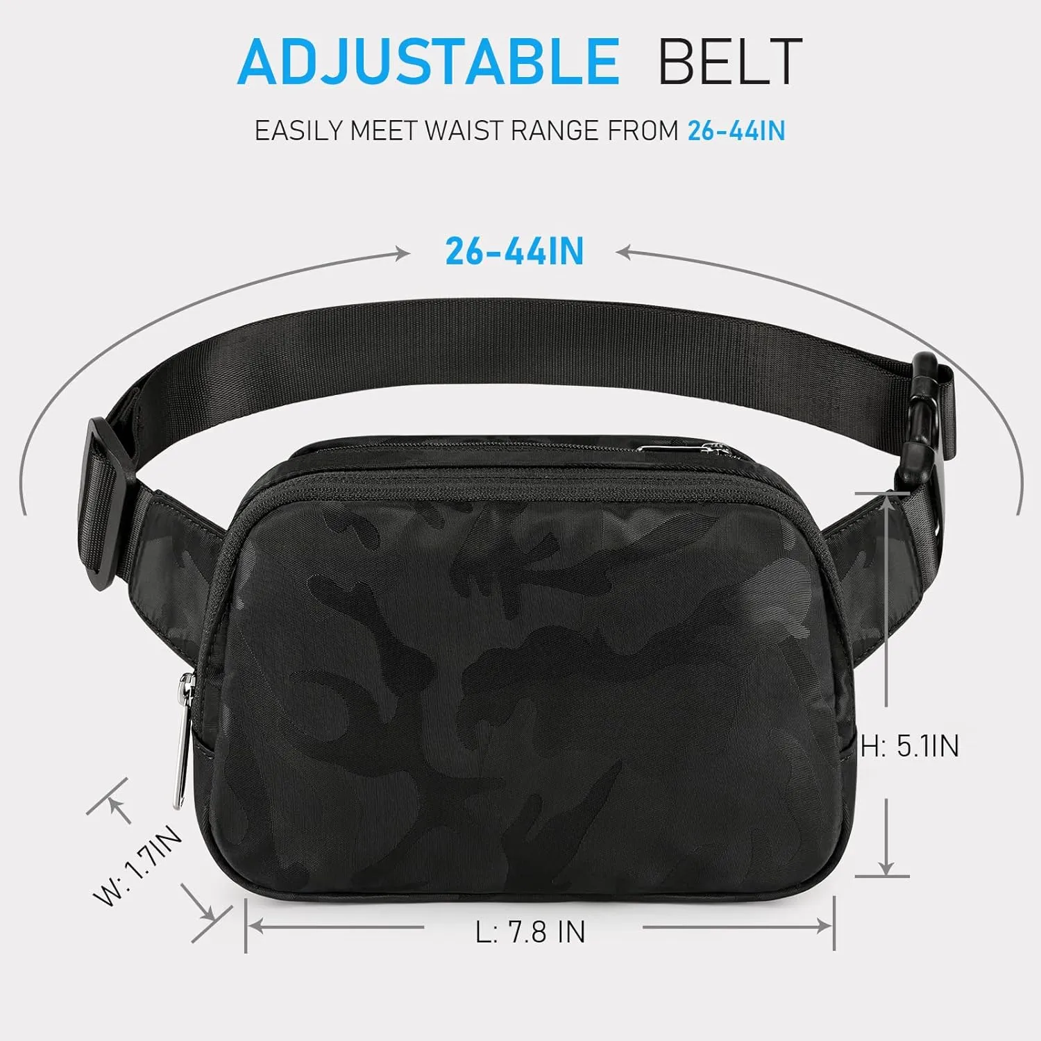 ZORFIN Belt Bag for Women Men Fashionable Crossbody Fanny Packs for Women with Adjustable Strap for Hiking Running Travel (Camo Black)