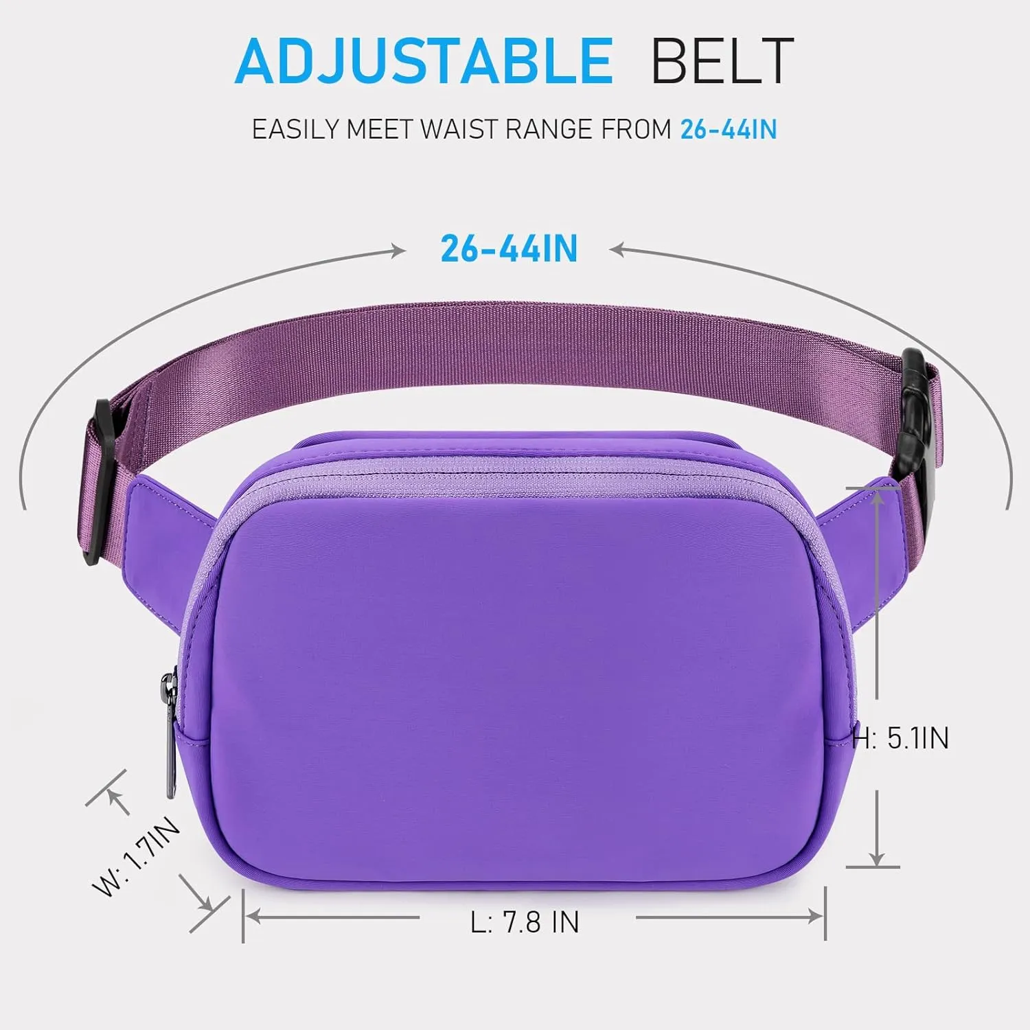 ZORFIN Belt Bag for Women Men Fashionable Crossbody Fanny Packs for Women with Adjustable Strap for Hiking Running Travel (Light Purple)