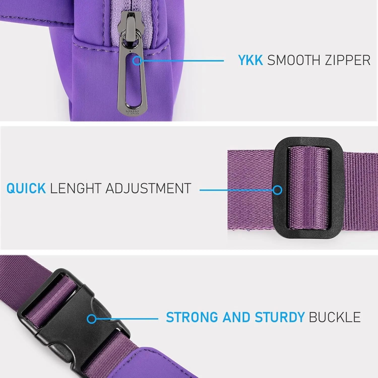 ZORFIN Belt Bag for Women Men Fashionable Crossbody Fanny Packs for Women with Adjustable Strap for Hiking Running Travel (Light Purple)