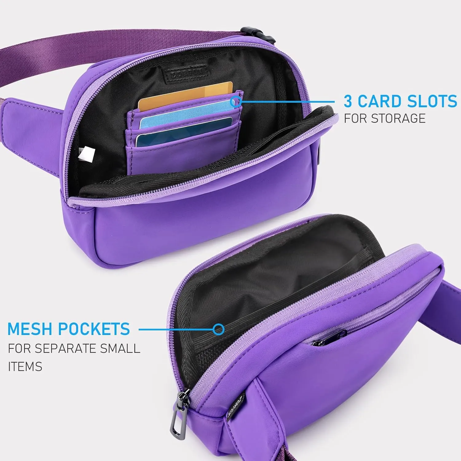 ZORFIN Belt Bag for Women Men Fashionable Crossbody Fanny Packs for Women with Adjustable Strap for Hiking Running Travel (Light Purple)