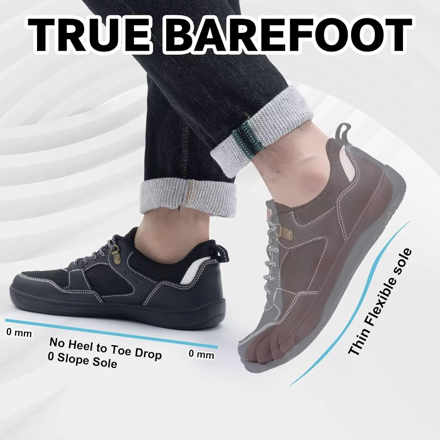 ZYEN Mens Barefoot Shoes Wide Toe Box Trail Running Sneakers Zero Drop Non-Slip Extra Wide Width Walking Shoes Minimalist Wrestling Sneakers Gym Trainer 6.5-13