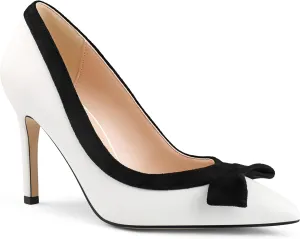 Zzheels Women's Bow High Heels Closed Pointy Toe Pumps 3.5'' Stiletto Heels Slip on Dress Shoes