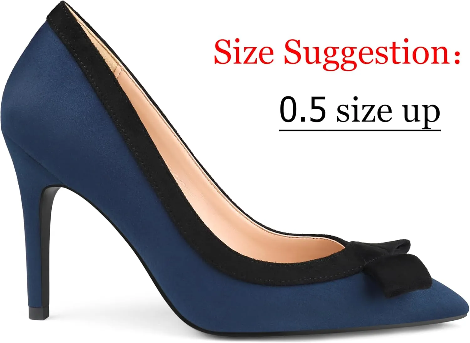 Zzheels Women's Bow High Heels Closed Pointy Toe Pumps 3.5'' Stiletto Heels Slip on Dress Shoes