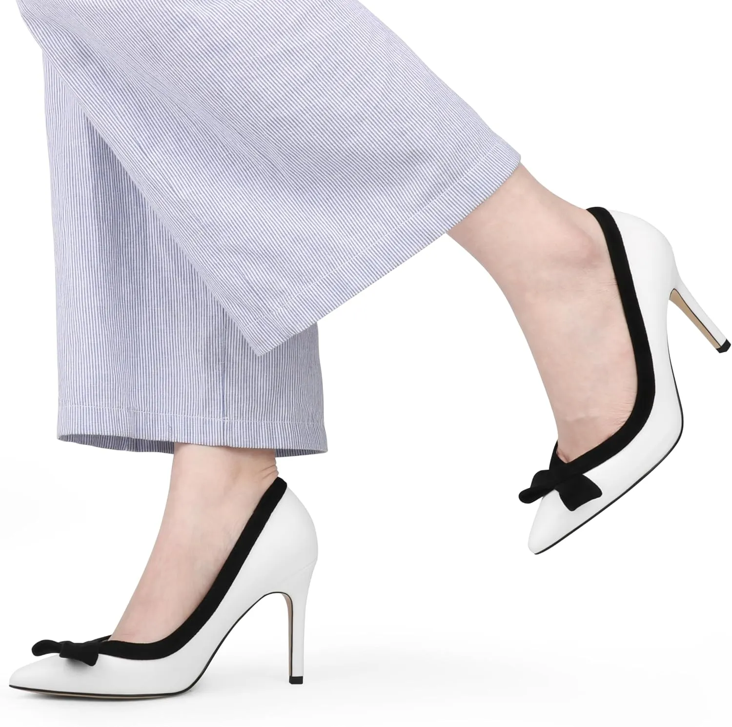 Zzheels Women's Bow High Heels Closed Pointy Toe Pumps 3.5'' Stiletto Heels Slip on Dress Shoes